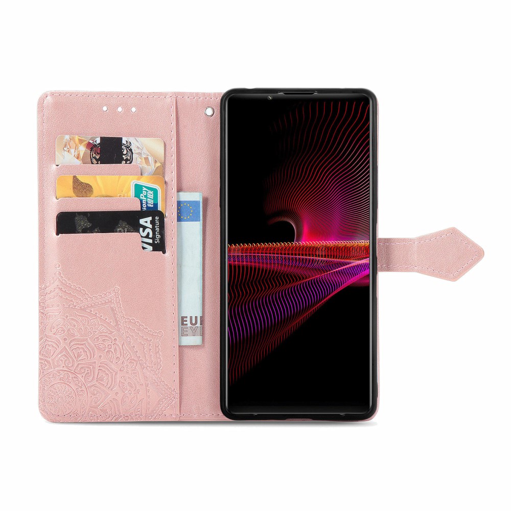 Sony Xperia 1 III - Mandala Läder Fodral - Roséguld
