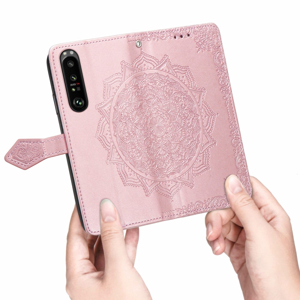  Sony Xperia 1 III - Mandala Läder Fodral - Roséguld