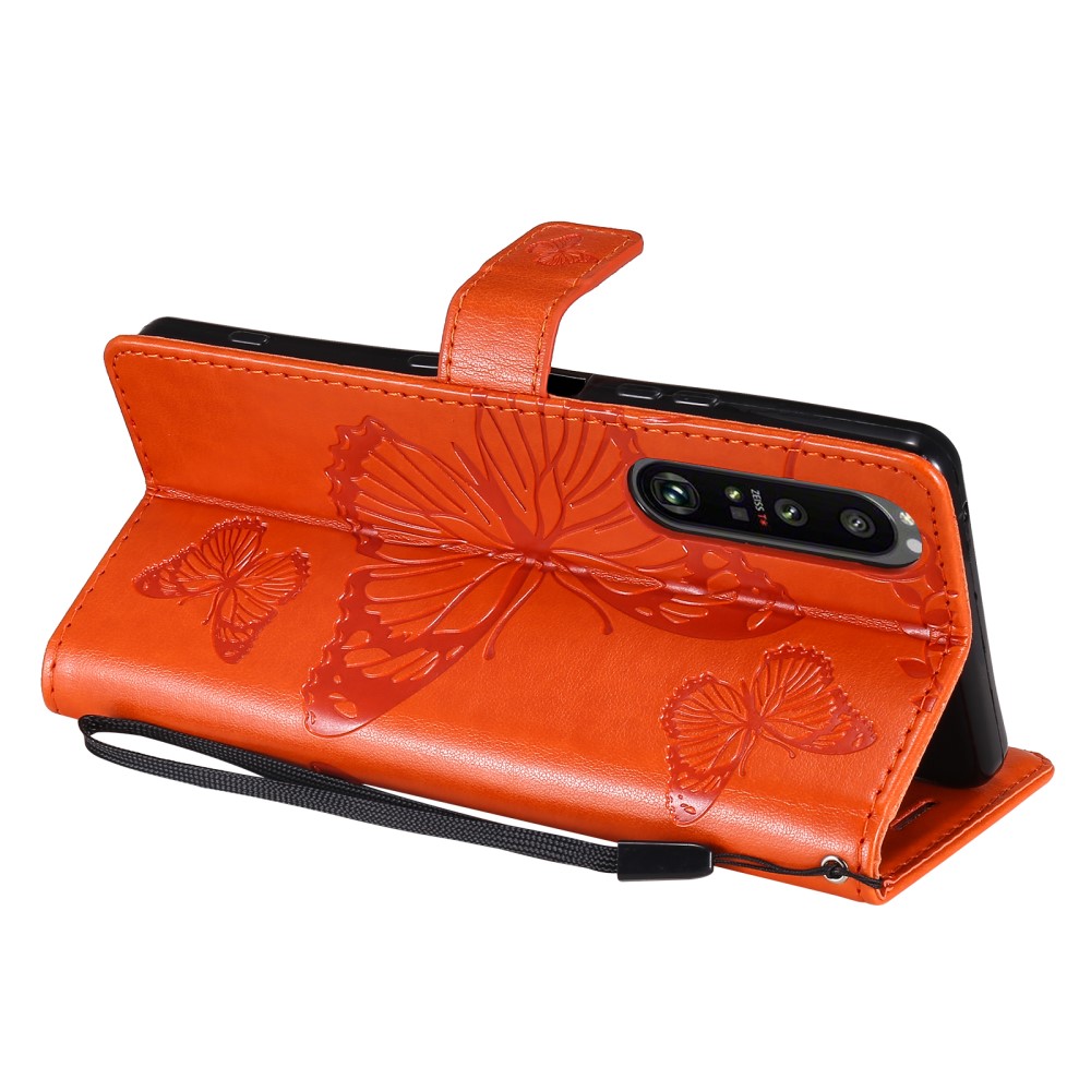  Sony Xperia 1 III - Butterfly Läder Fodral - Orange