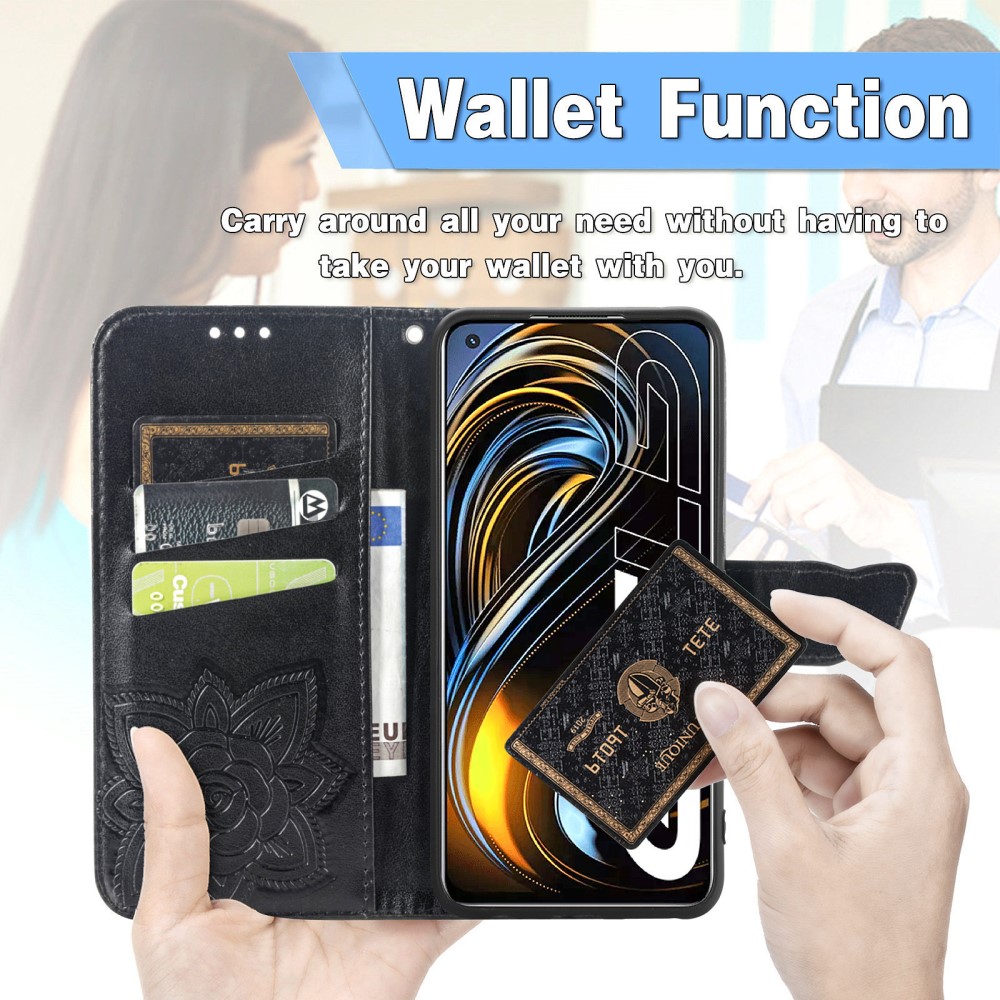  Realme GT 5G - Butterfly Läder Fodral - Svart