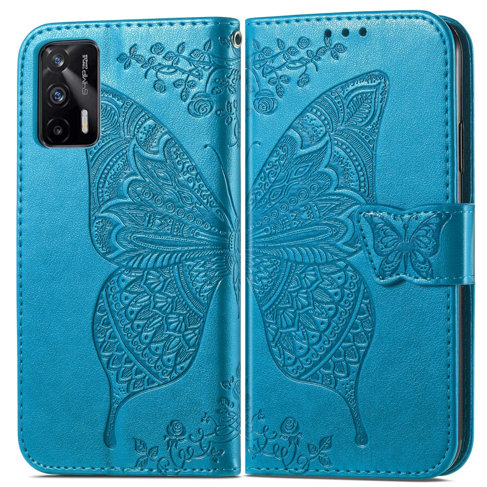  Realme GT 5G - Butterfly Läder Fodral - Blå