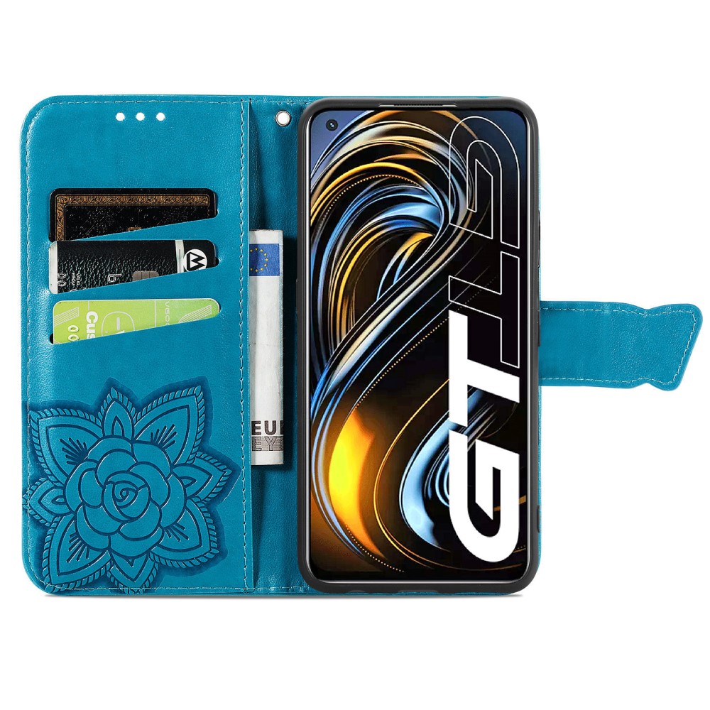  Realme GT 5G - Butterfly Läder Fodral - Blå