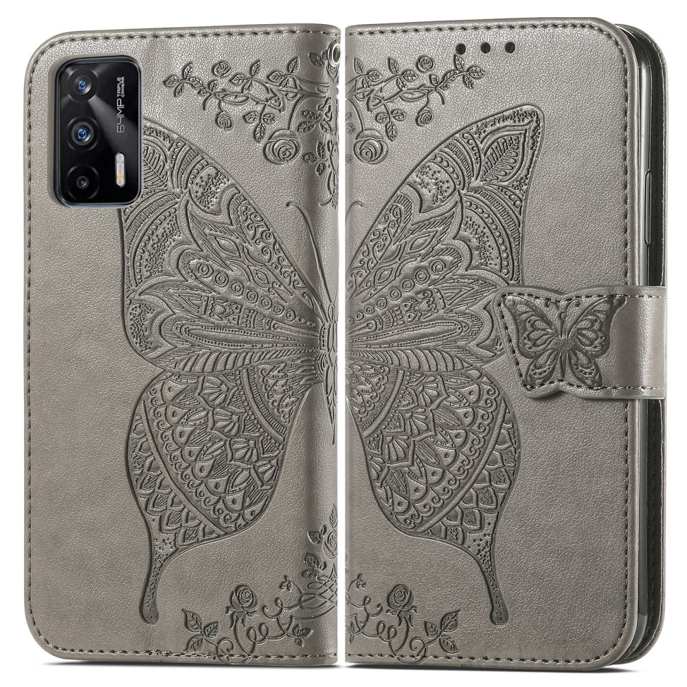  Realme GT 5G - Butterfly Läder Fodral - Grå