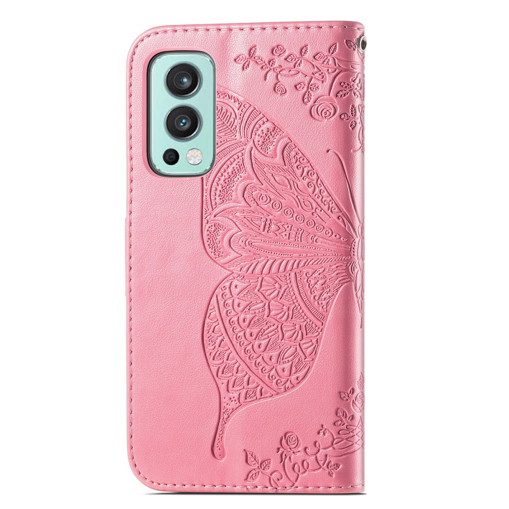  OnePlus Nord 2 5G - Butterfly Läder Fodral - Rosa