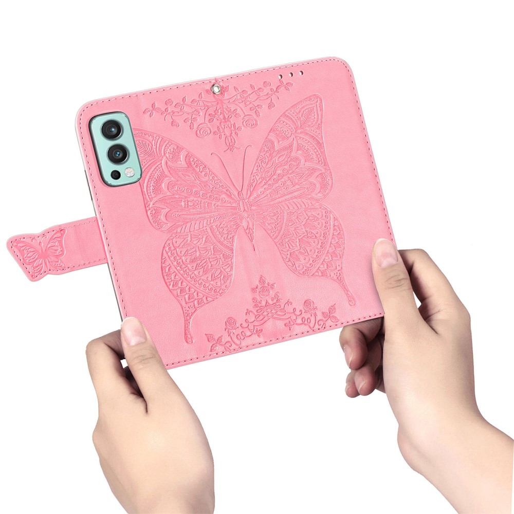  OnePlus Nord 2 5G - Butterfly Läder Fodral - Rosa