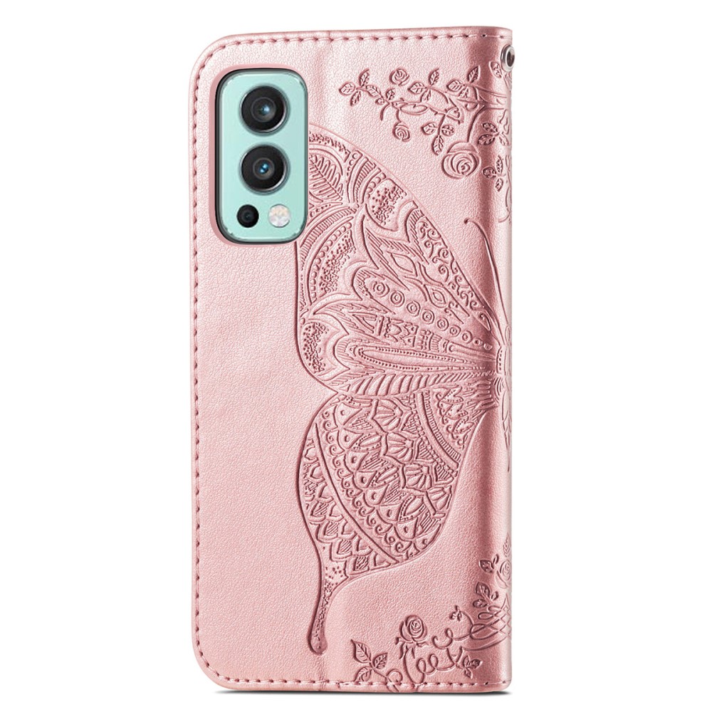  OnePlus Nord 2 5G - Butterfly Läder Fodral - Roséguld