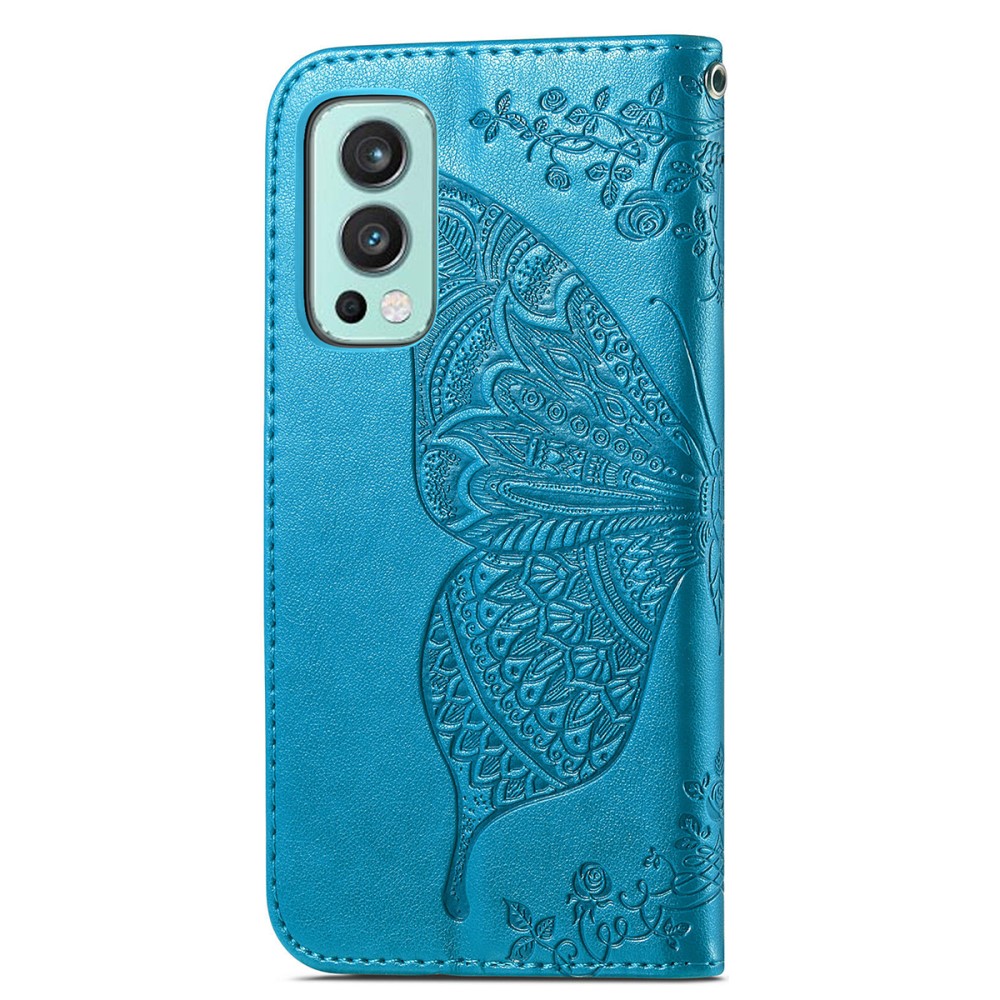  OnePlus Nord 2 5G - Butterfly Läder Fodral - Blå