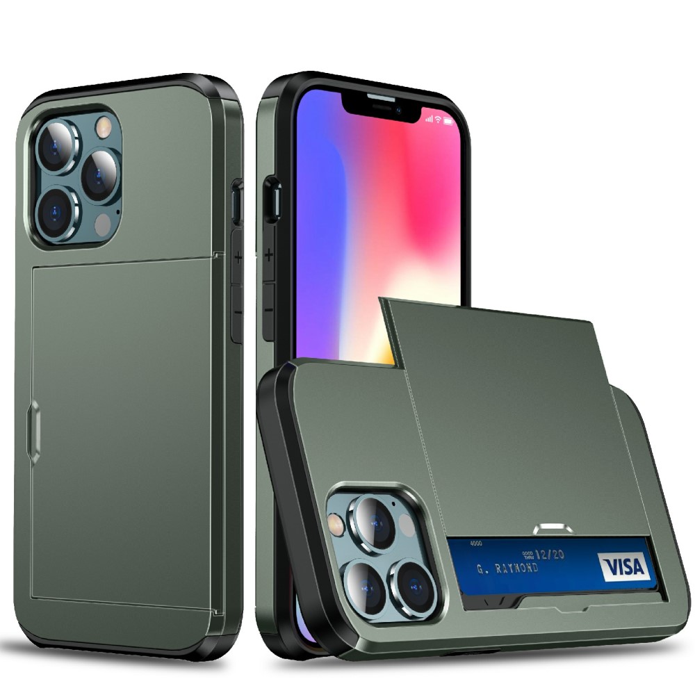  iPhone 13 - Hybrid Skal Med Kortfack - Grön
