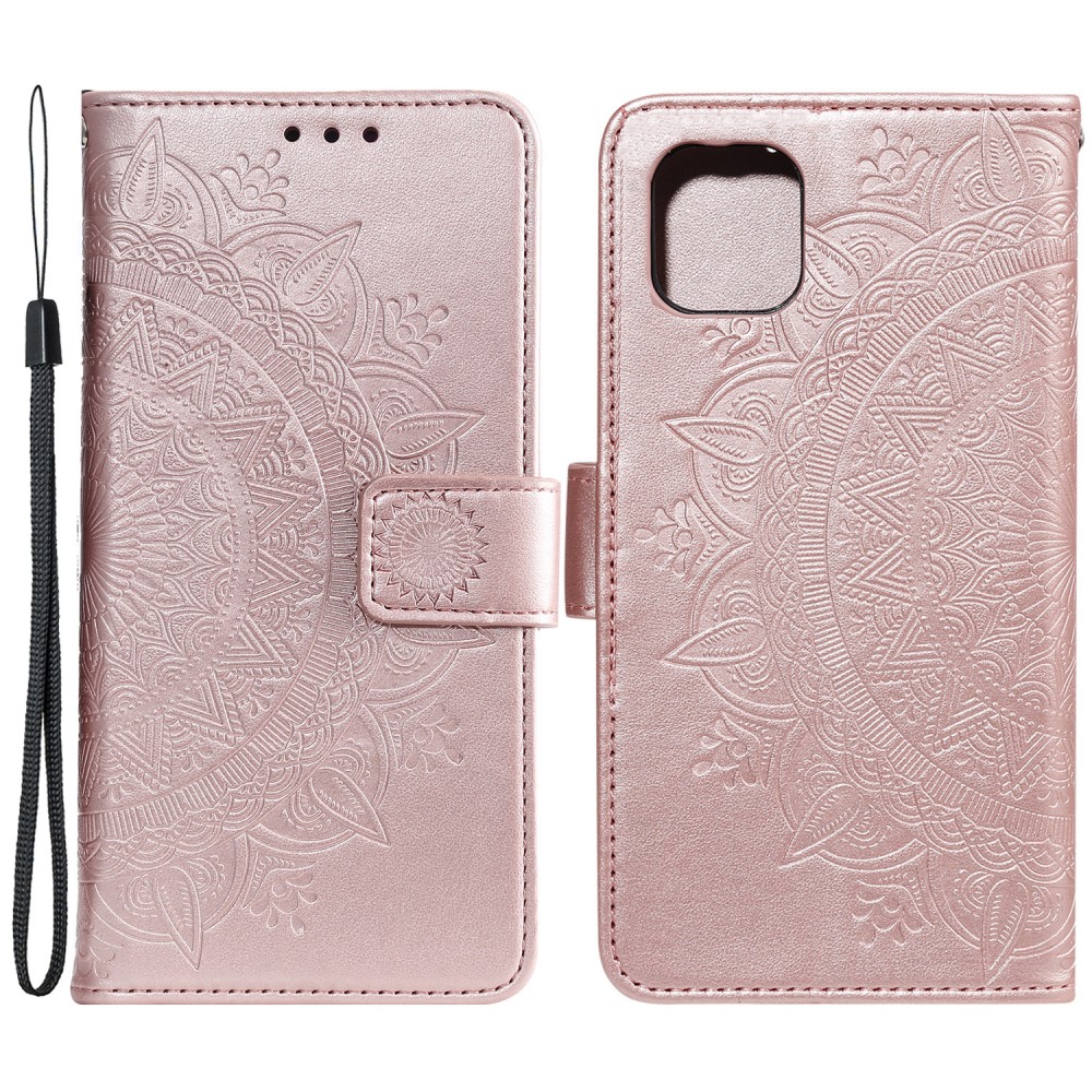  iPhone 13 - Tryckt Mandala Läder Fodral - Roséguld