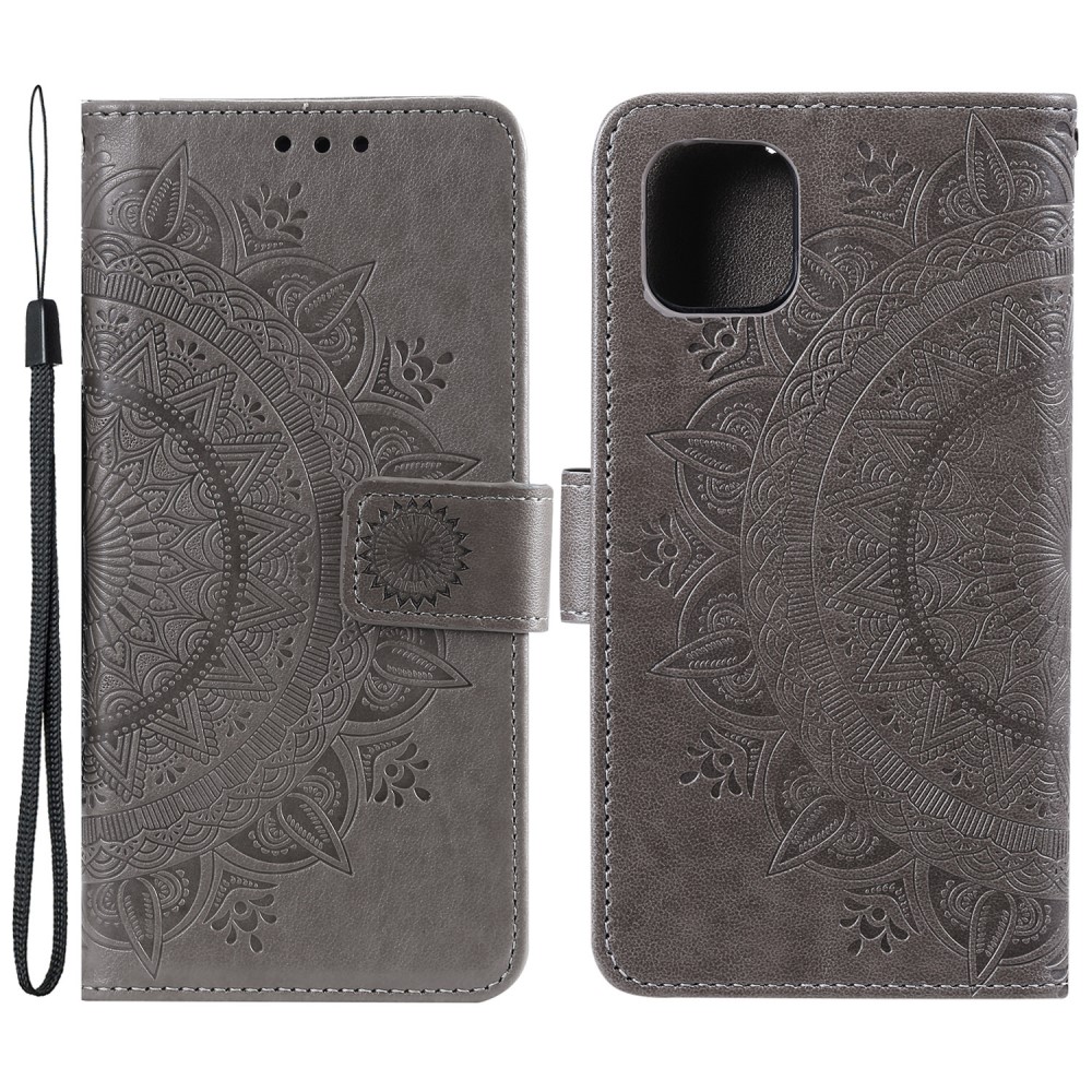  iPhone 13 - Tryckt Mandala Läder Fodral - Grå