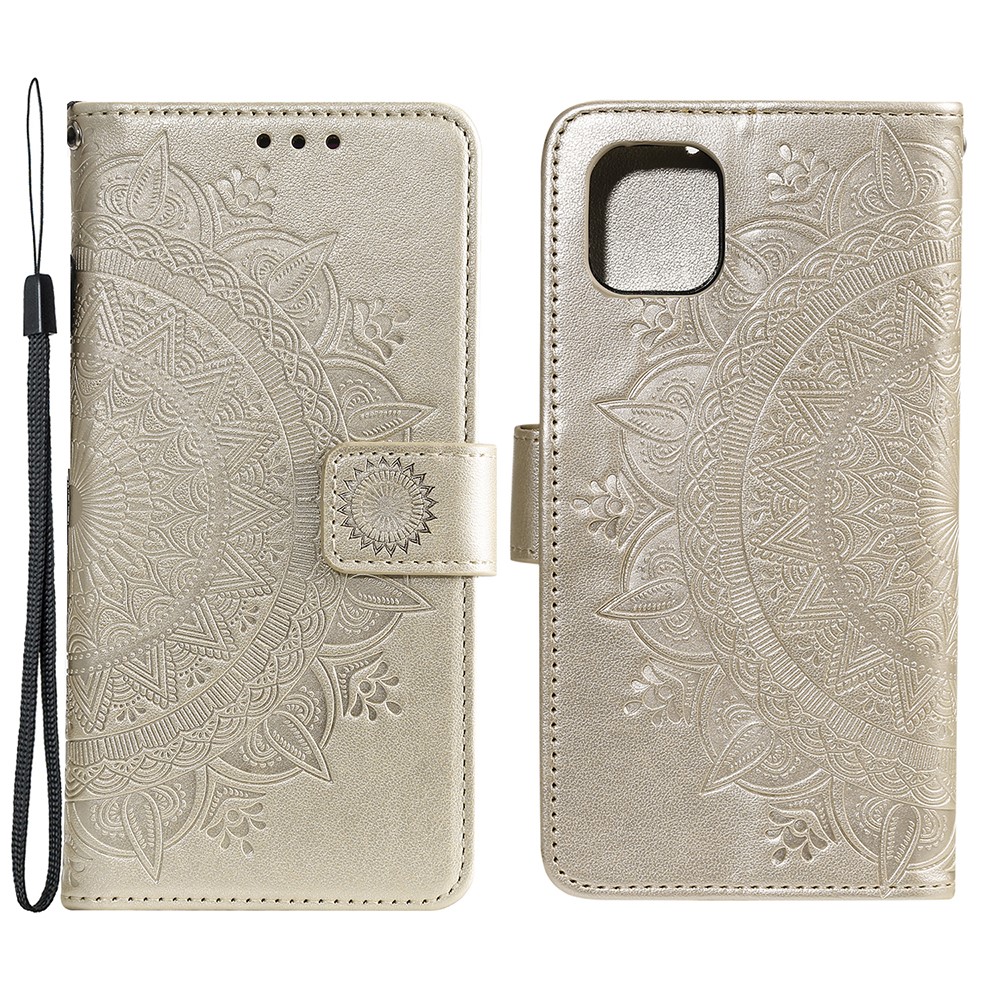  iPhone 13 - Tryckt Mandala Läder Fodral - Guld