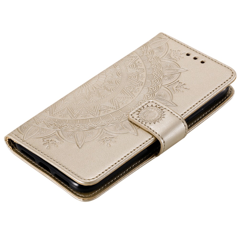  iPhone 13 - Tryckt Mandala Läder Fodral - Guld