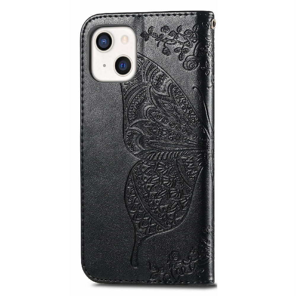  iPhone 13 - Butterfly Print Läder Fodral - Svart