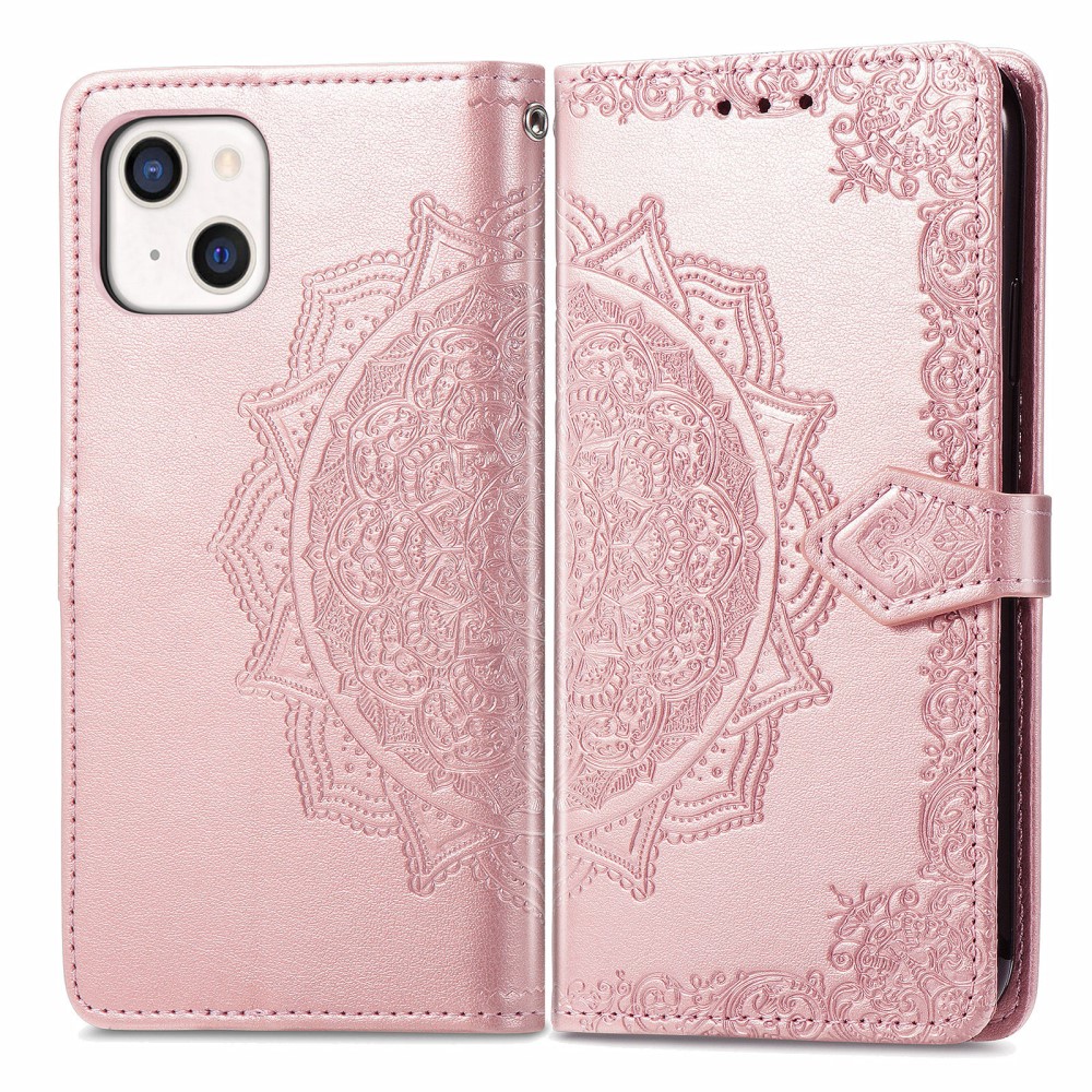  iPhone 13 - Mandala Läder Fodral - Roséguld
