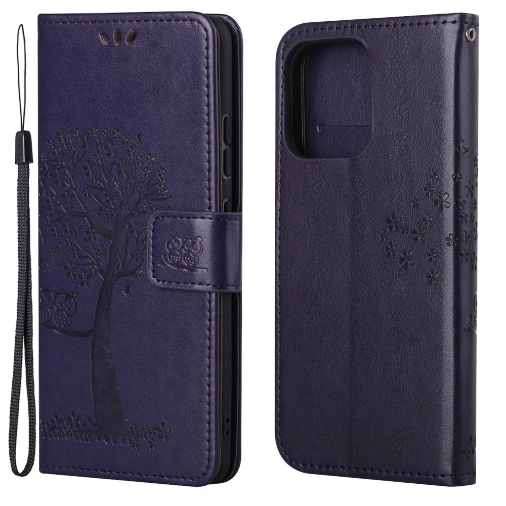  iPhone 13 - Owl Tree Läder Fodral - Mörk Lila