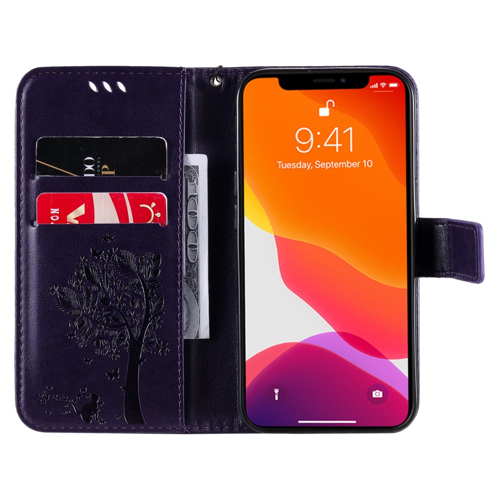  iPhone 13 - Tryckt Träd/Katt Design Fodral - Mörk Lila