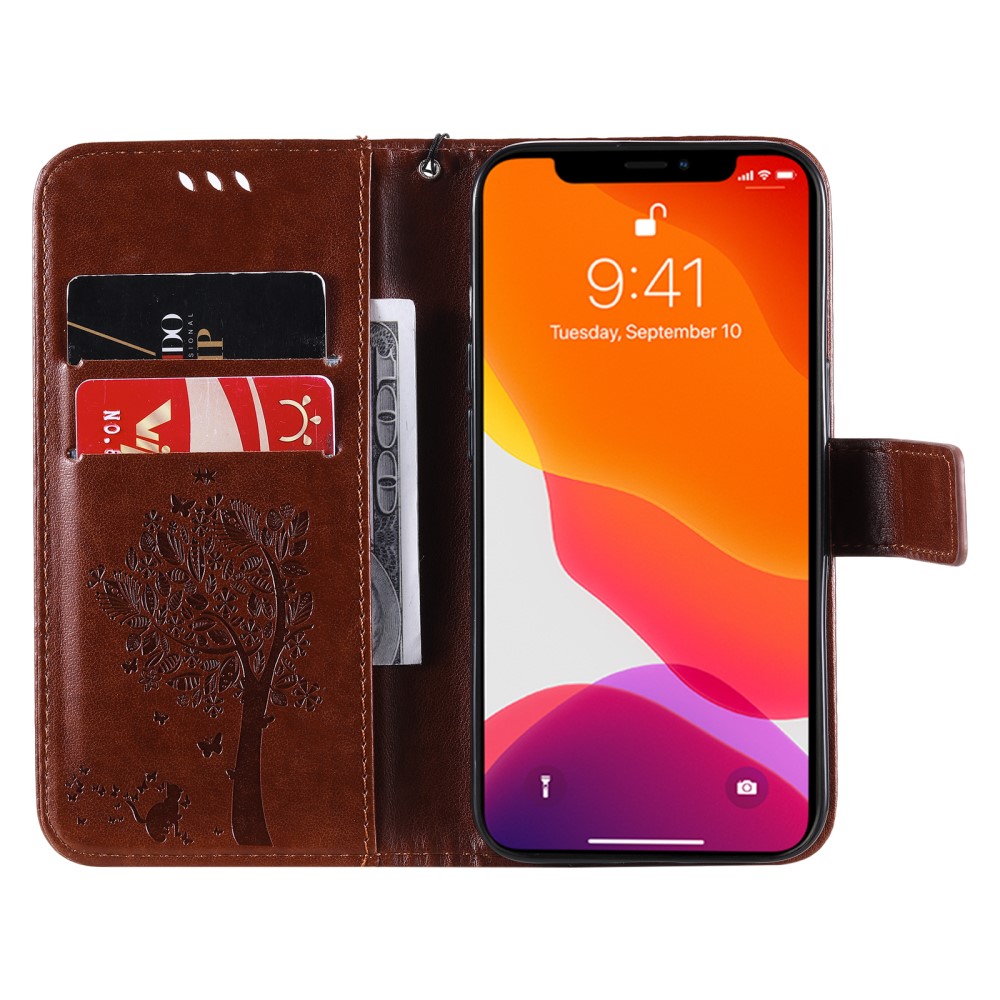  iPhone 13 - Tryckt Träd/Katt Design Fodral - Brun