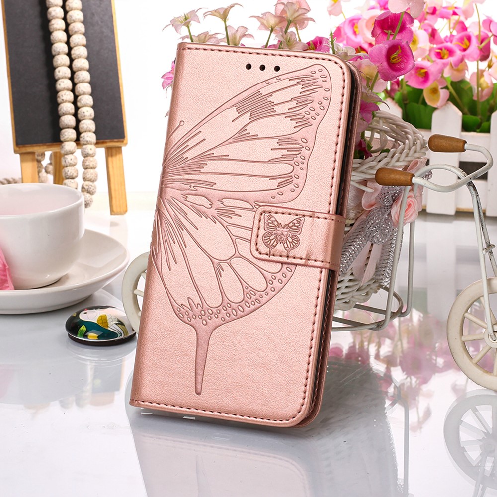  iPhone 13 Pro - Butterfly Tryck Läder Fodral - Roséguld