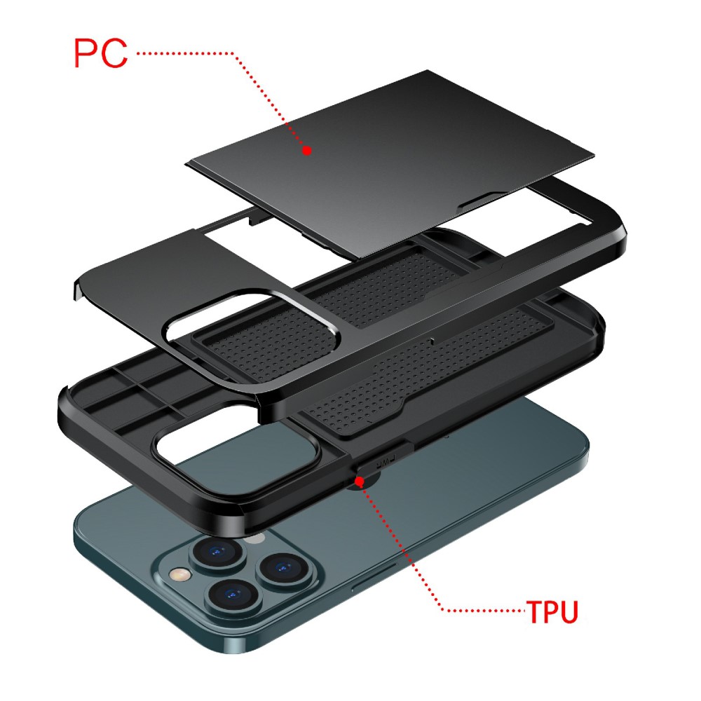  iPhone 13 Pro - Hybrid Skal Med Kortfack - Svart