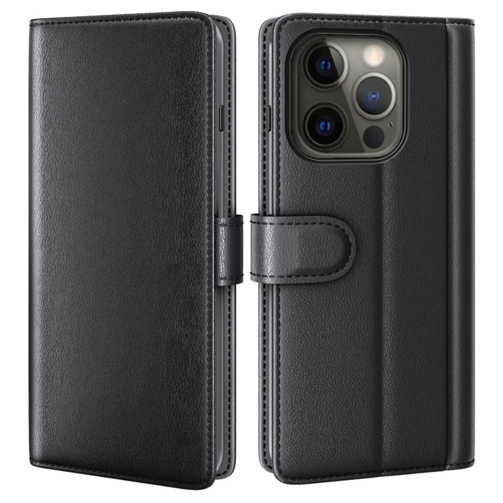  iPhone 13 Pro - Premium Äkta Läder Fodral - Svart