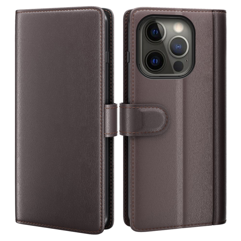  iPhone 13 Pro - Premium Äkta Läder Fodral - Brun
