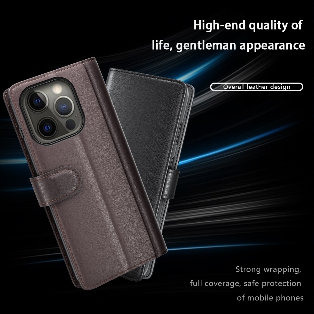  iPhone 13 Pro - Premium Äkta Läder Fodral - Brun