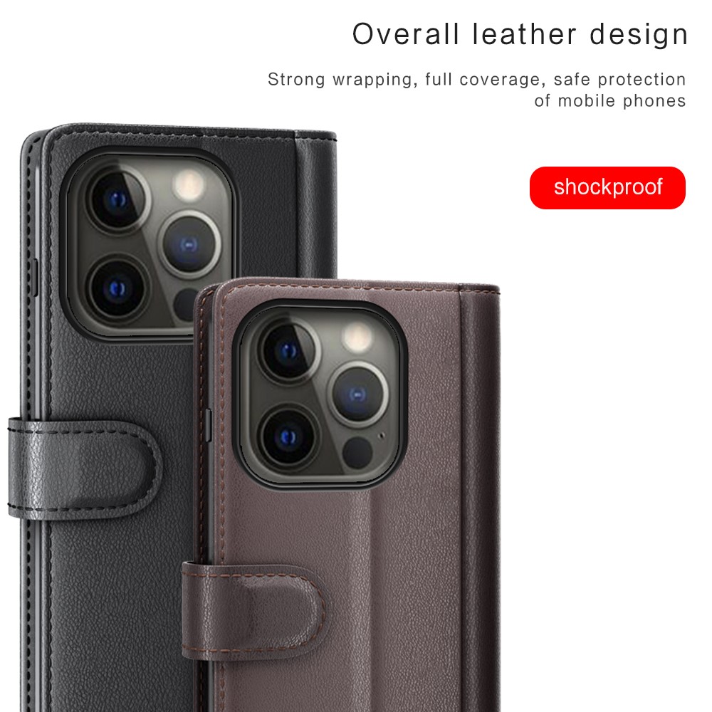  iPhone 13 Pro - Premium Äkta Läder Fodral - Brun