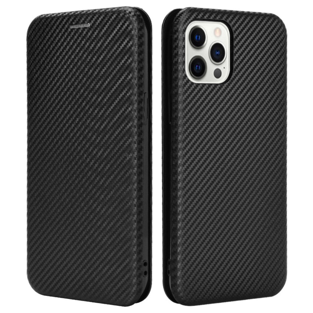  iPhone 13 Pro - Kolfiber Textur Flip Fodral - Svart