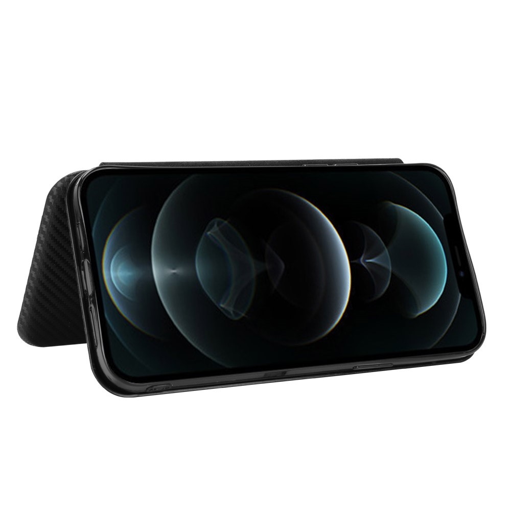  iPhone 13 Pro - Kolfiber Textur Flip Fodral - Svart