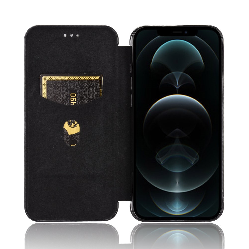  iPhone 13 Pro - Kolfiber Textur Flip Fodral - Svart