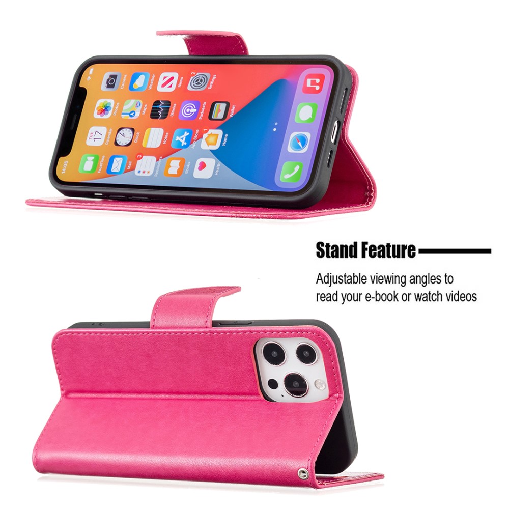  iPhone 13 Pro - Butterfly Läder Fodral - Rosa