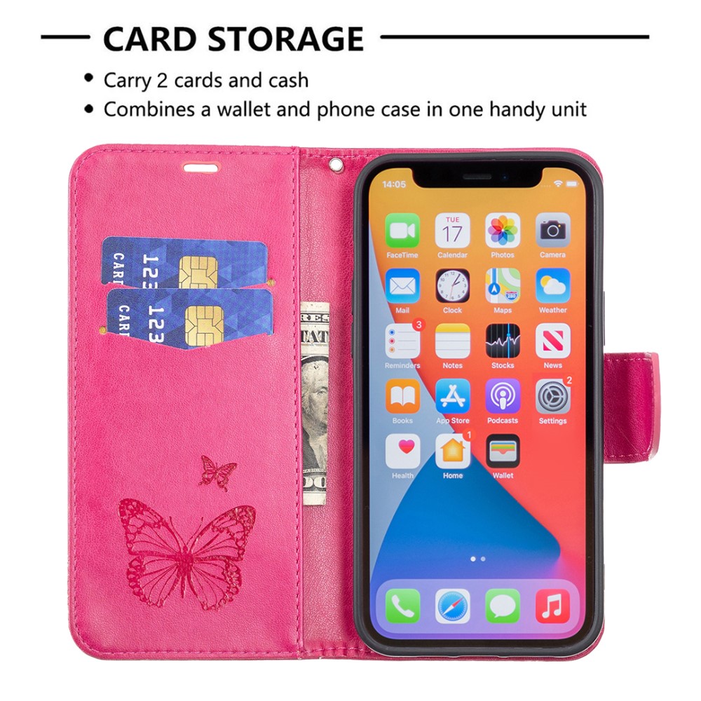  iPhone 13 Pro - Butterfly Läder Fodral - Rosa