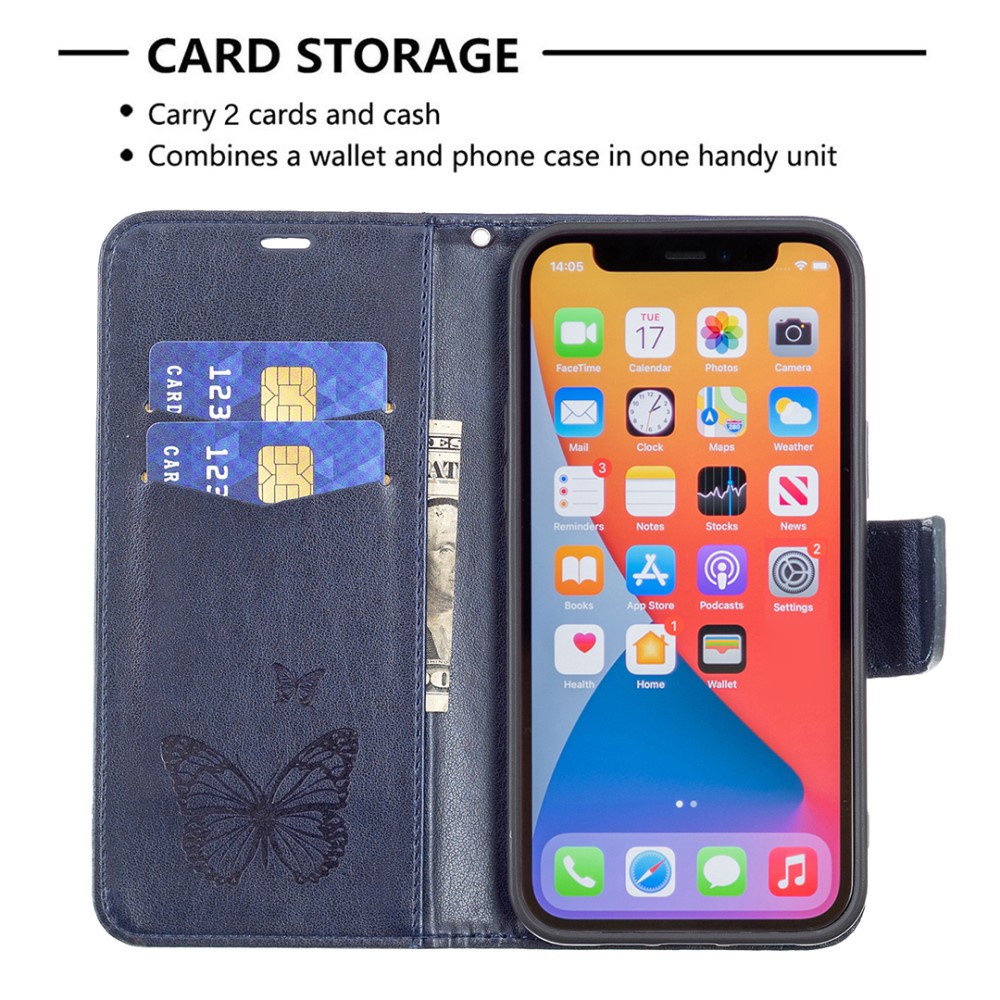  iPhone 13 Pro - Butterfly Läder Fodral - Mörk Blå