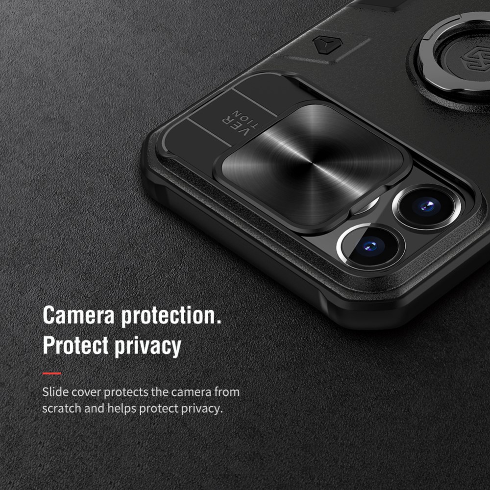 NILLKIN iPhone 13 Pro - NILLKIN CamShield Armor Hybrid Ring Skal - Svart