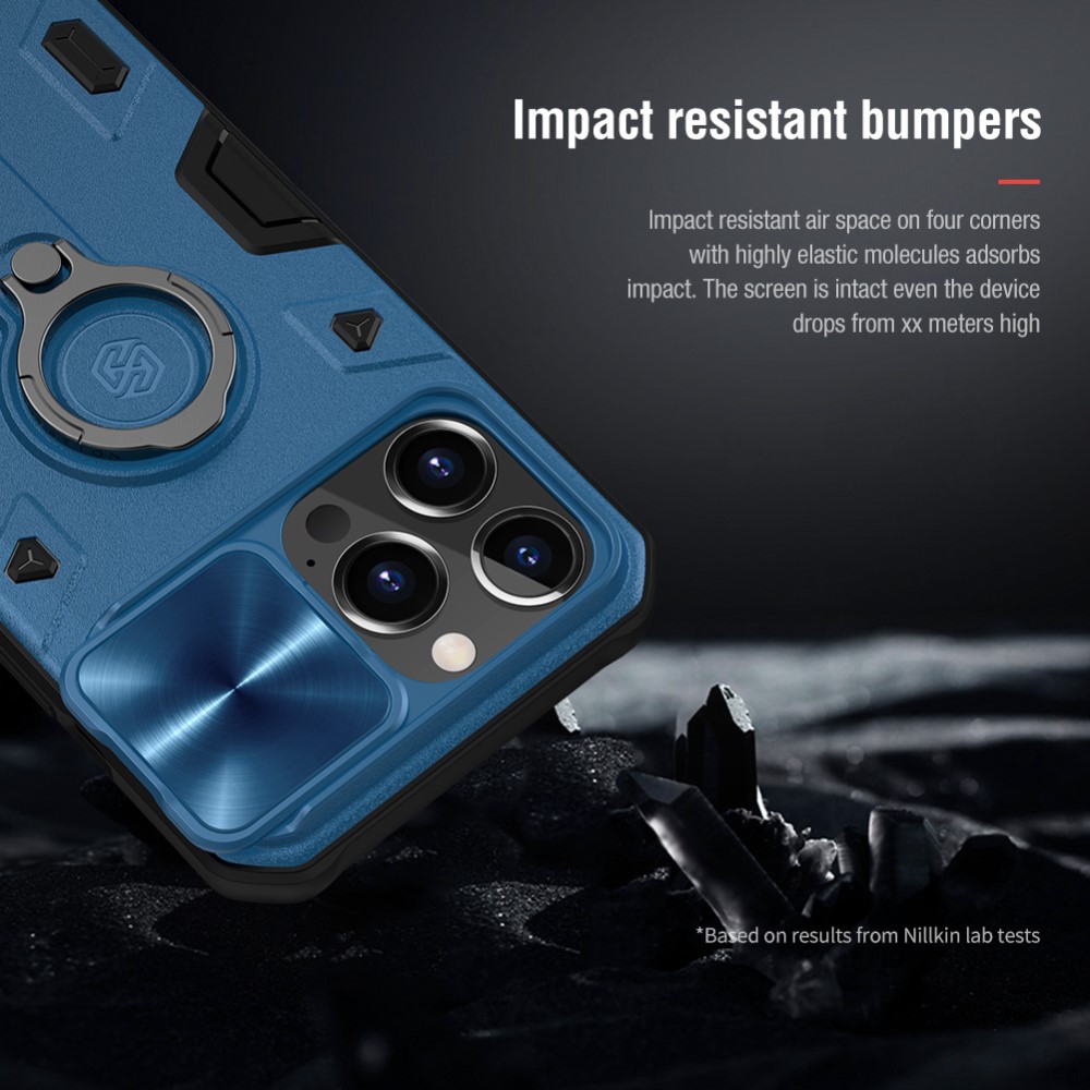 NILLKIN iPhone 13 Pro - NILLKIN CamShield Armor Hybrid Ring Skal - Blå