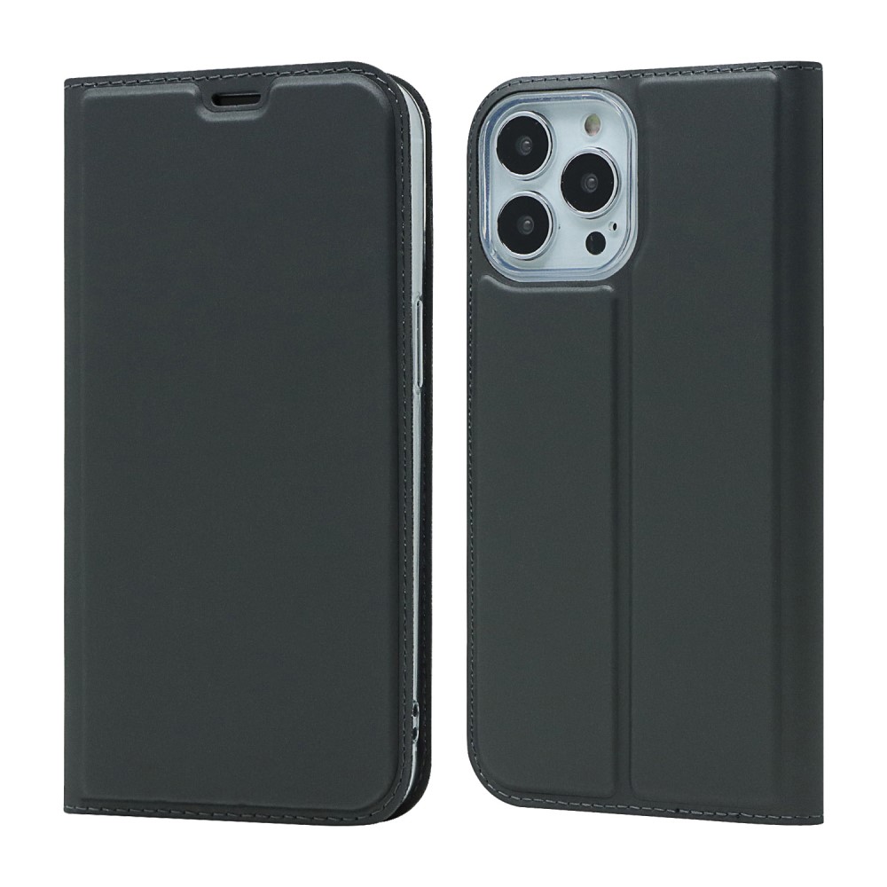  iPhone 13 Pro - Silkeslent Läder Flip Fodral - Svart