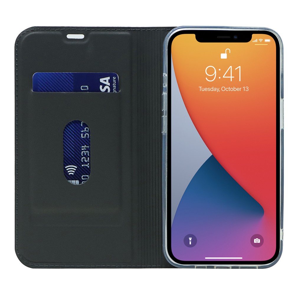  iPhone 13 Pro - Silkeslent Läder Flip Fodral - Svart