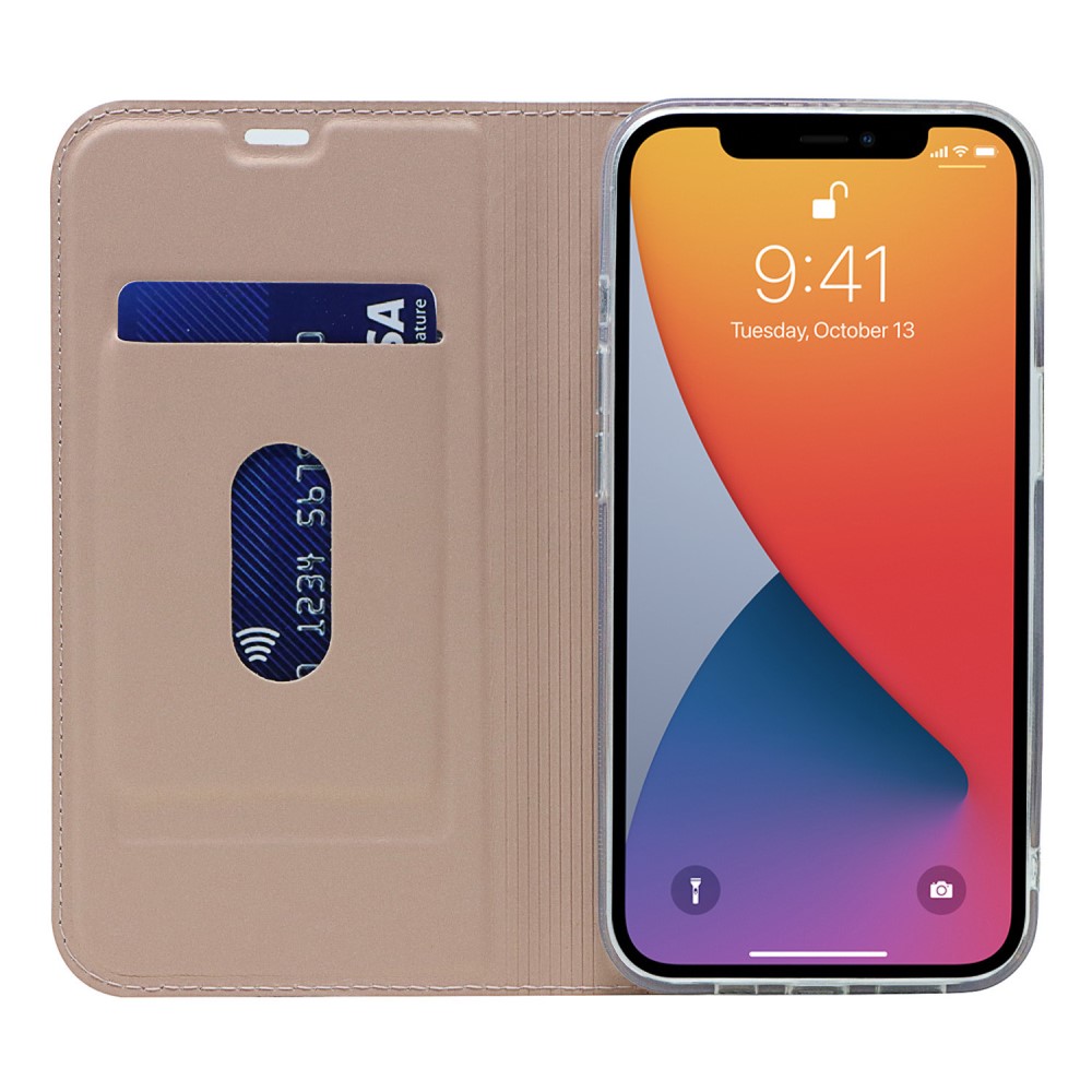  iPhone 13 Pro - Silkeslent Läder Flip Fodral - Roséguld