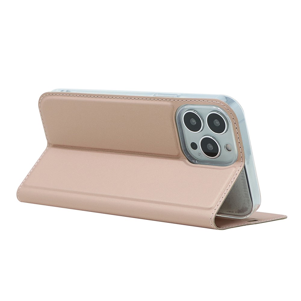  iPhone 13 Pro - Silkeslent Läder Flip Fodral - Roséguld