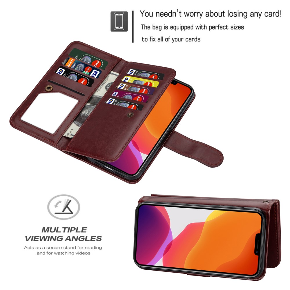  iPhone 13 Pro - 9-korts Läder Fodral - Brun