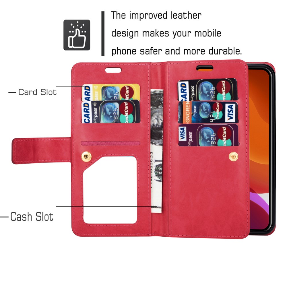  iPhone 13 Pro - Multifunktionellt Flerkort Läder Fodral - Rosa