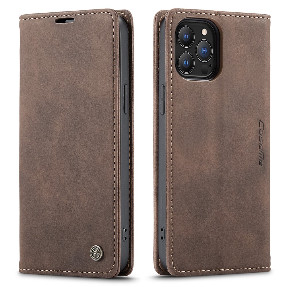 CASEME iPhone 13 Pro - CASEME Retro Läder Fodral - Mörk Brun
