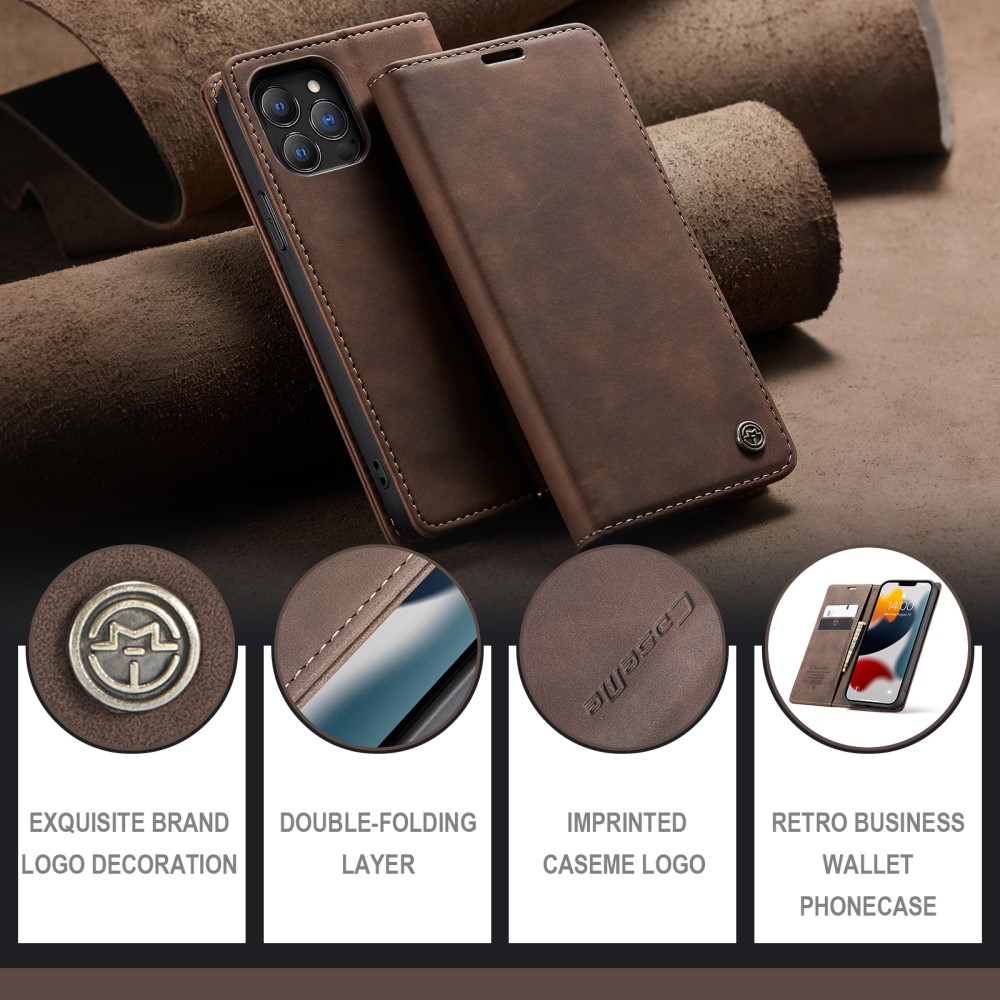 CASEME iPhone 13 Pro - CASEME Retro Läder Fodral - Mörk Brun