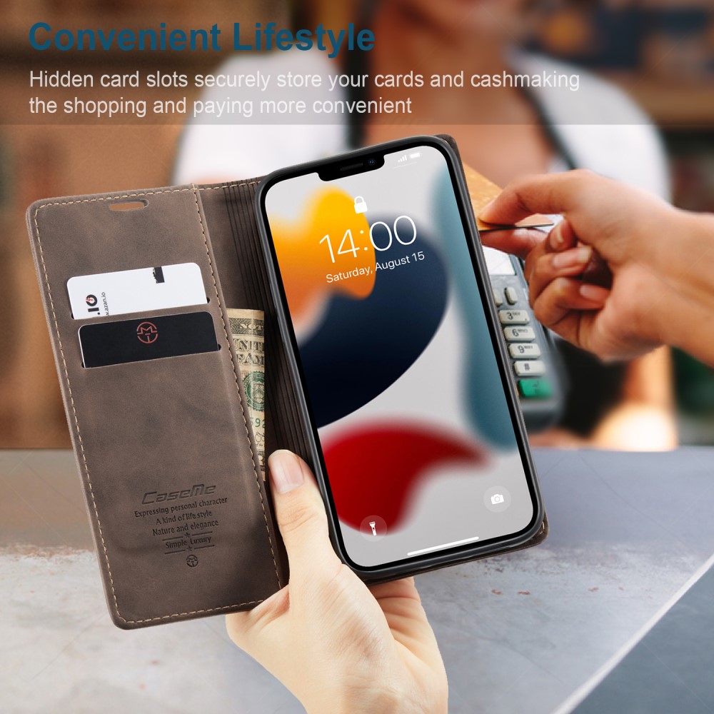 CASEME iPhone 13 Pro - CASEME Retro Läder Fodral - Mörk Brun