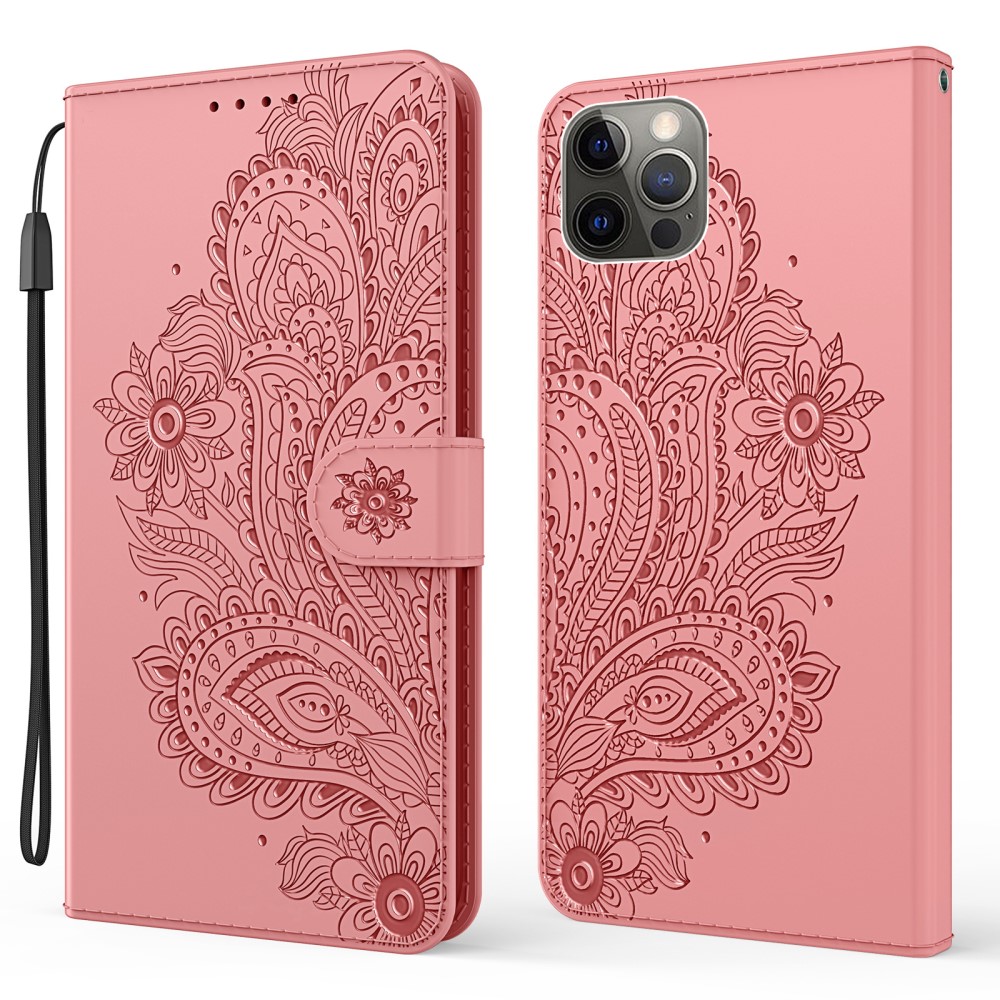  iPhone 13 Pro - Flower Mandala Läder Fodral - Roséguld