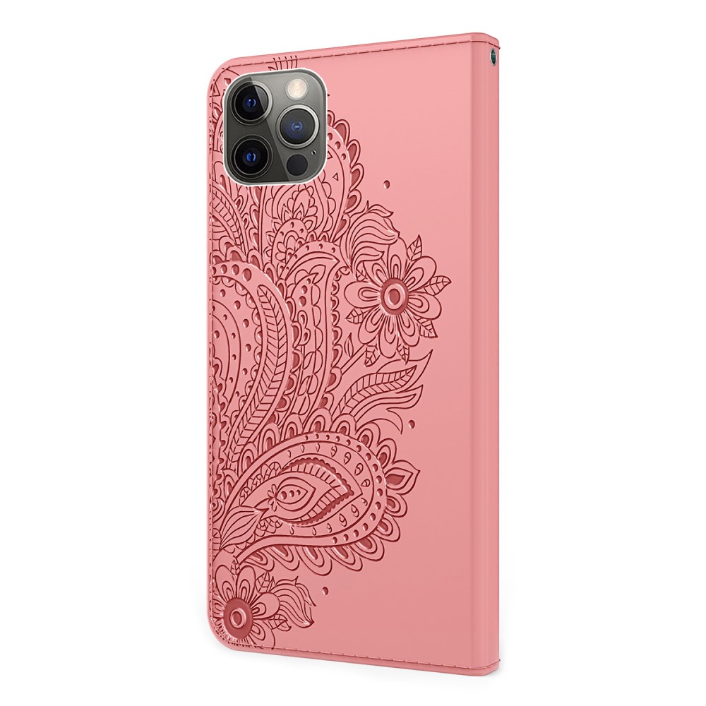  iPhone 13 Pro - Flower Mandala Läder Fodral - Roséguld