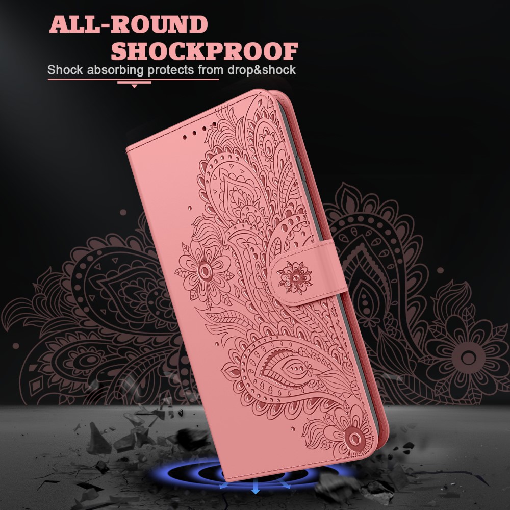  iPhone 13 Pro - Flower Mandala Läder Fodral - Roséguld