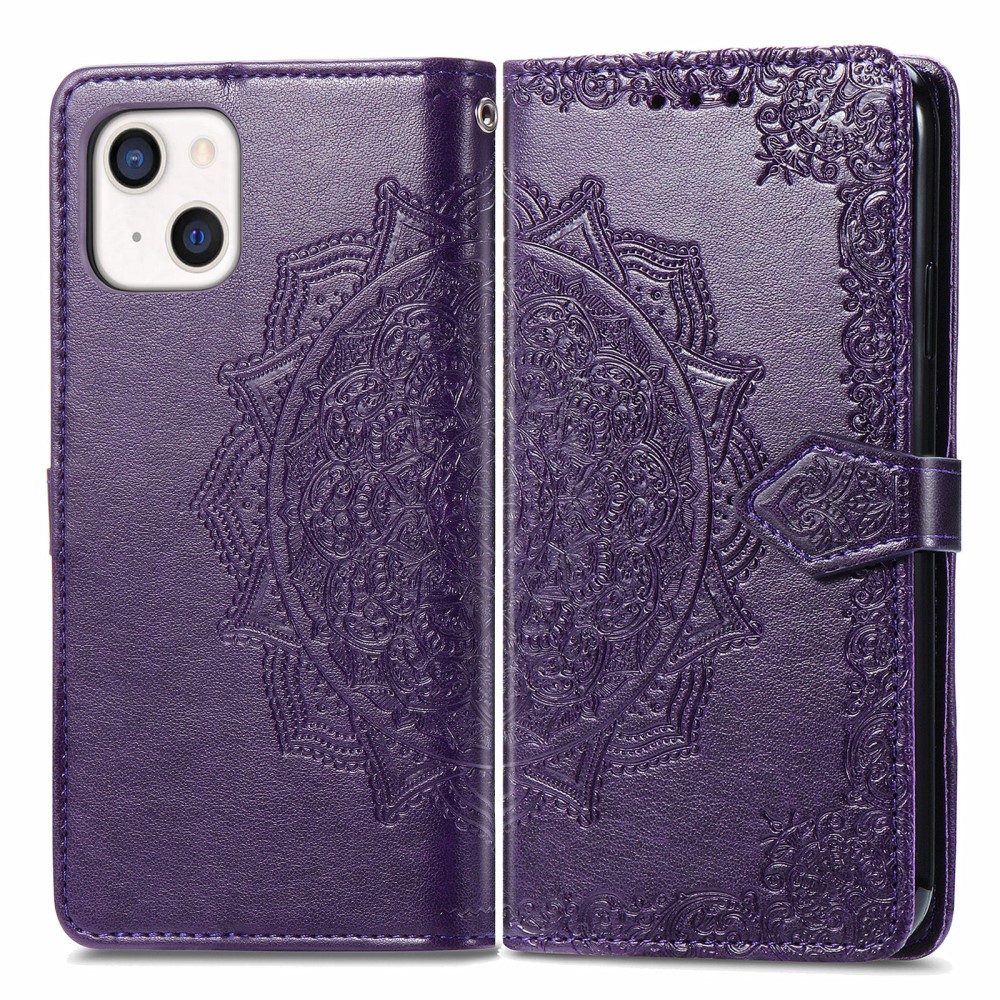  iPhone 13 Mini - Mandala Flower Läder Fodral - Lila