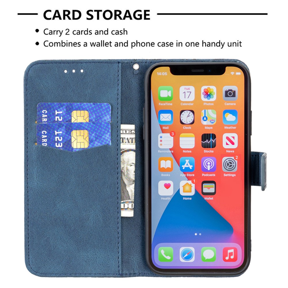  iPhone 13 Mini - Fjäril Tryck Läder Fodral - Blå