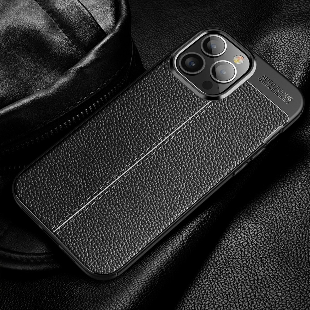  iPhone 13 Pro Max - Litchi Textur Skal - Svart